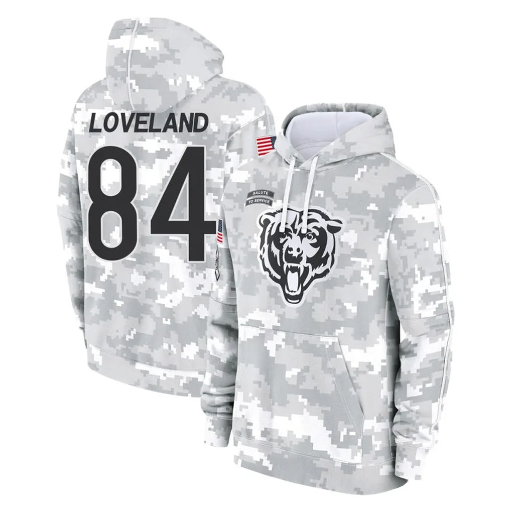 C.Bears #84 Colston Loveland Player Arctic Camo Salute to Service Pullover Hoodies Limited Kdoa Stitched Jerseys
