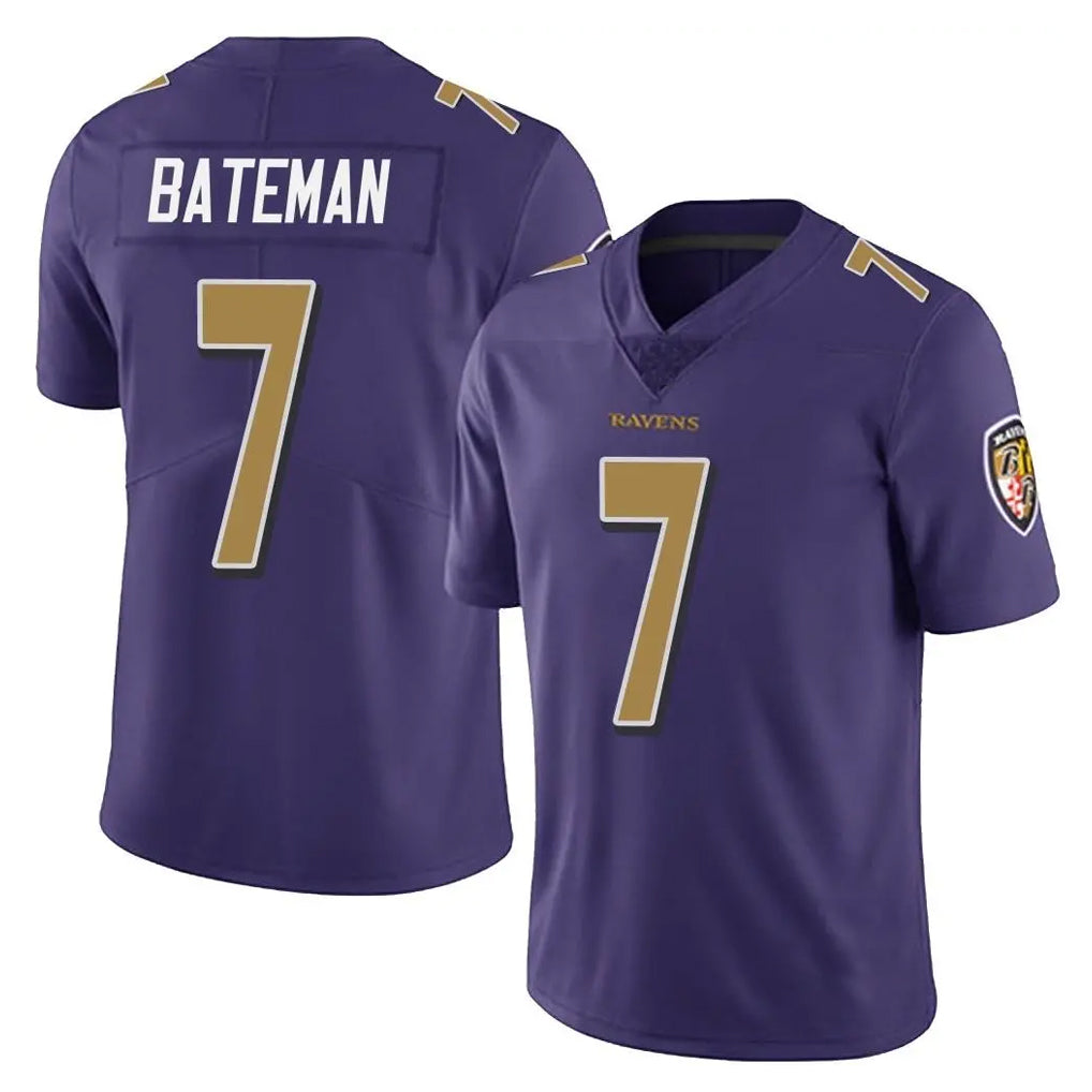 B.Ravens #7 Rashod Bateman Player Purple Color Rush Vapor Untouchable Limited Home Game Kdoa Stitched Jerseys