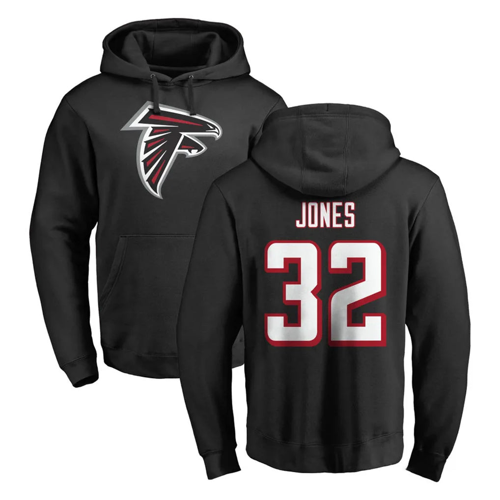 A.Falcons #32 Cash Jones Player Black LOGO Pullover Hoodies Home Game Kdoa Stitched Jerseys