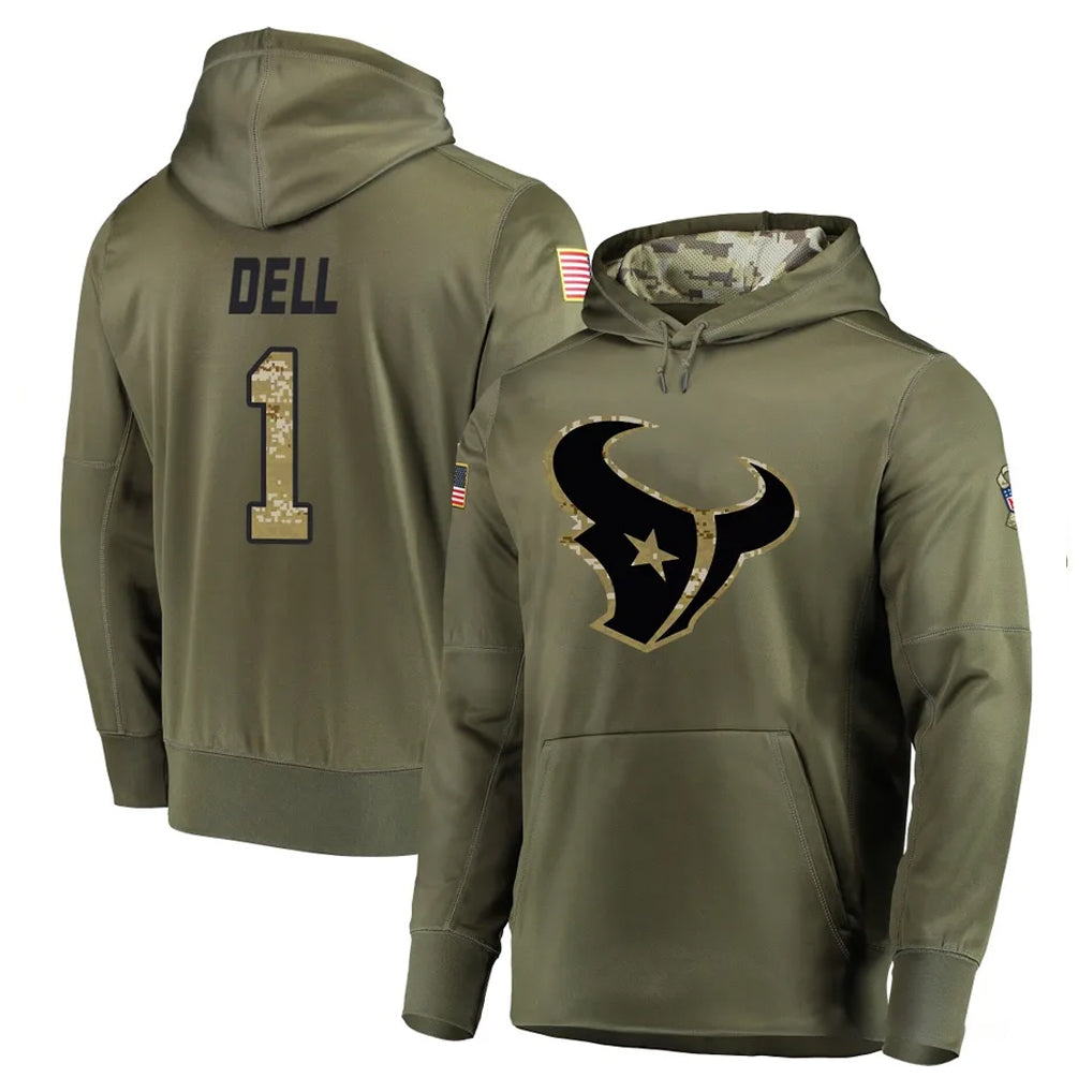 H.Texans #1 Tank Dell Player Olive Salute to Service Pullover Hoodies Home Game Kdoa Stitched Jerseys