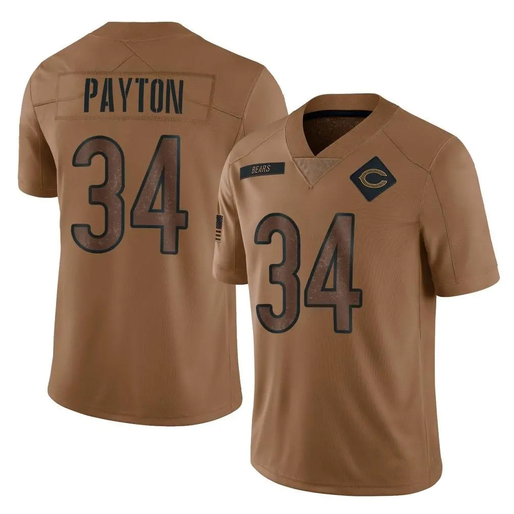 C.Bears #34 Walter Payton Player Brown Salute to Service Limited Kdoa Stitched Jerseys