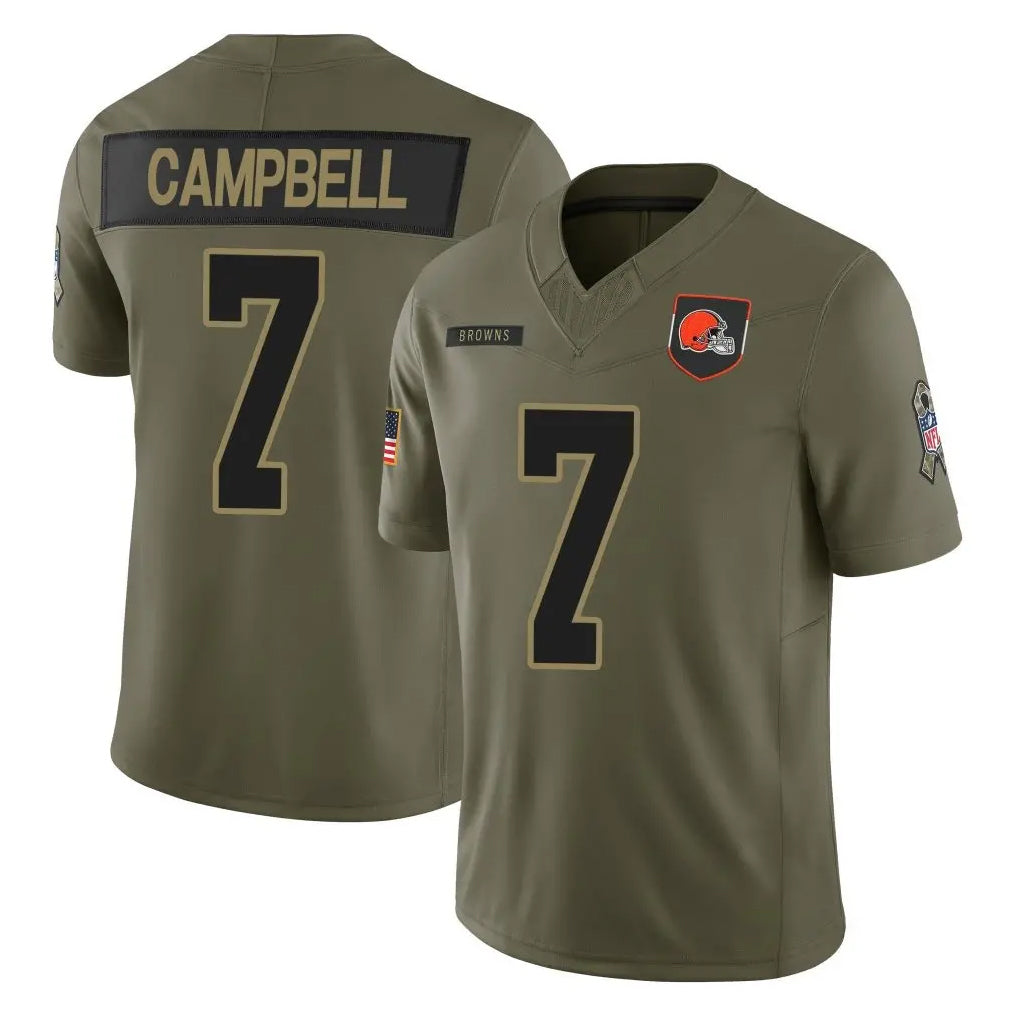 C.Browns #7 Tyson Campbell Player Olive 2025 Salute to Service Limited Home Game Kdoa Stitched Jerseys