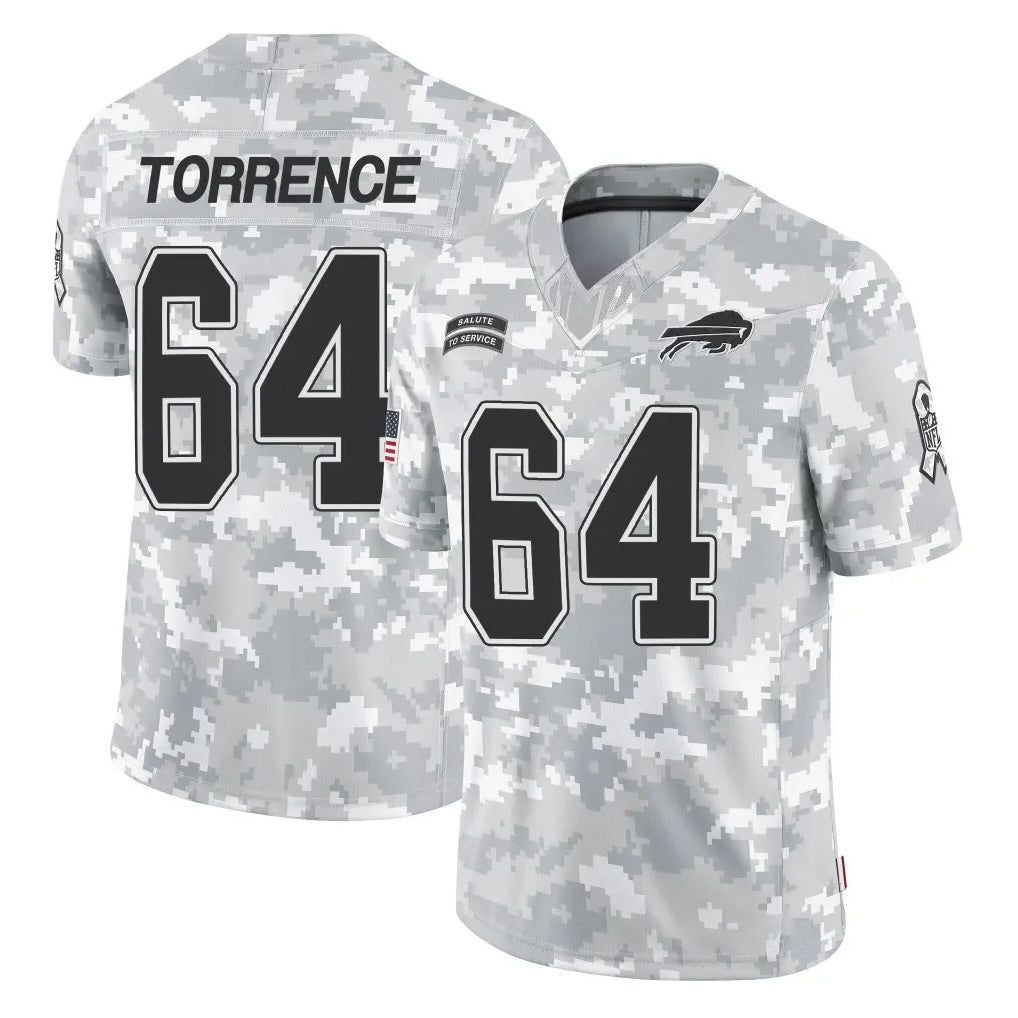 B.Bills #64 O'Cyrus Torrence Player Arctic Camo Salute to Service Limited Game Kdoa Stitched Jerseys