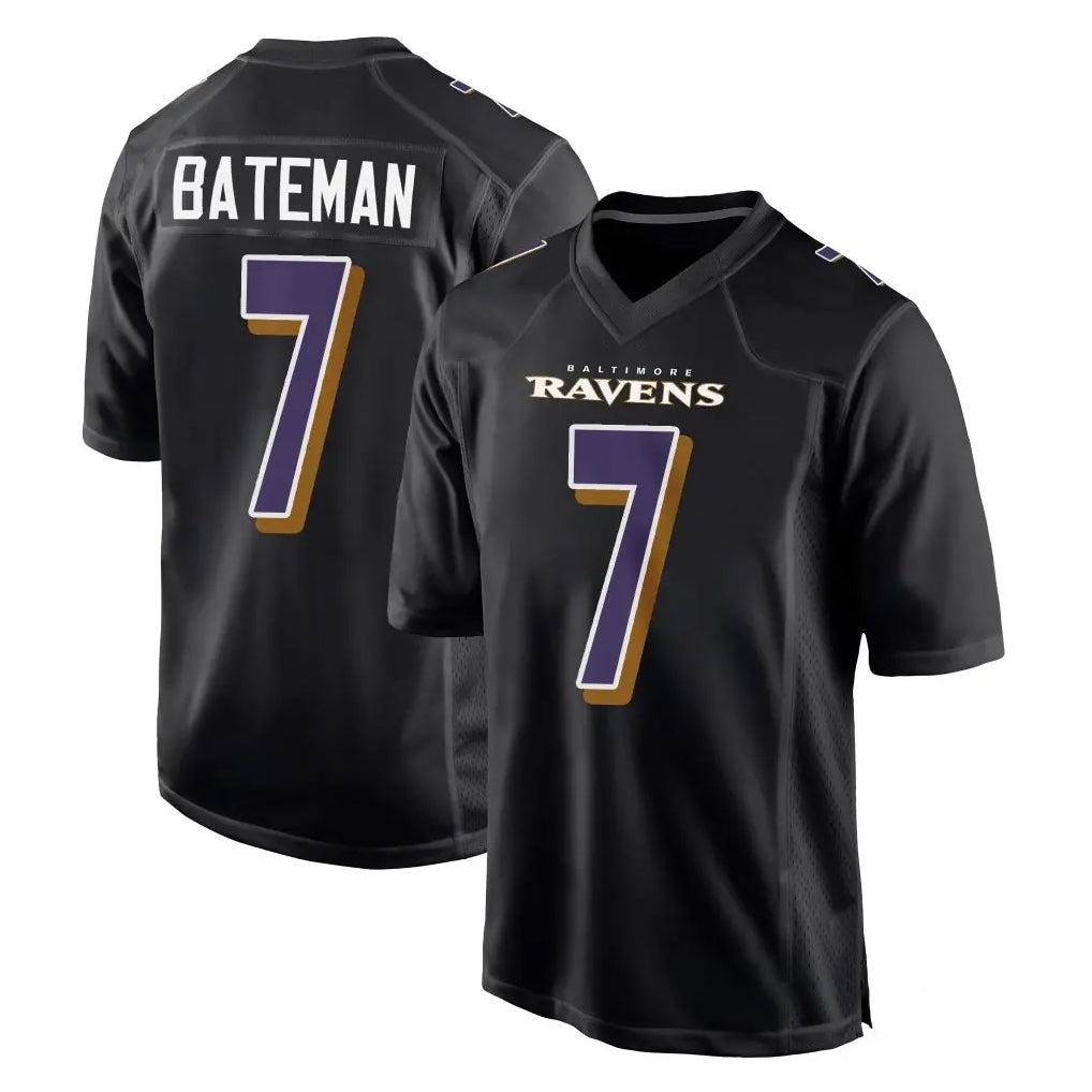 B.Ravens #7 Rashod Bateman Player Black Carbon Fashion Home Game Kdoa Stitched Jerseys