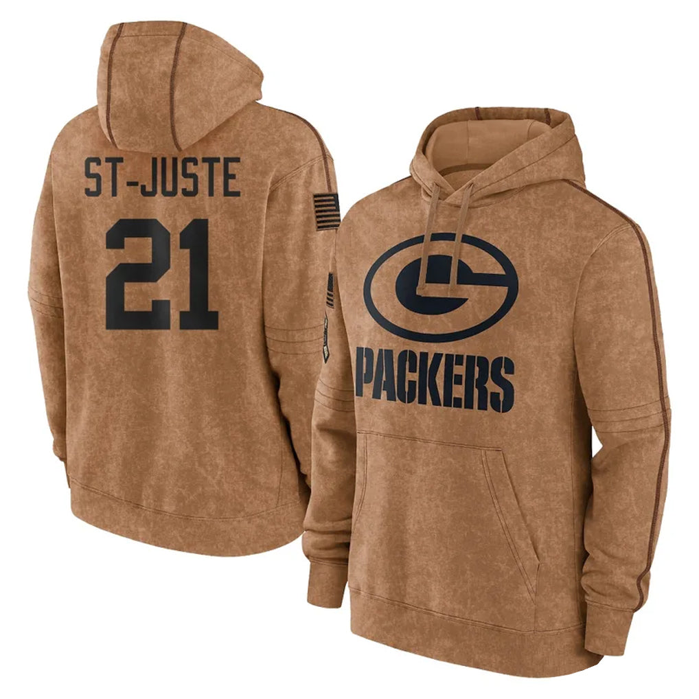 GB.Packers #21 Benjamin St-Juste Player Brown Salute to Service Hoodies Limited Game Kdoa Stitched Jerseys