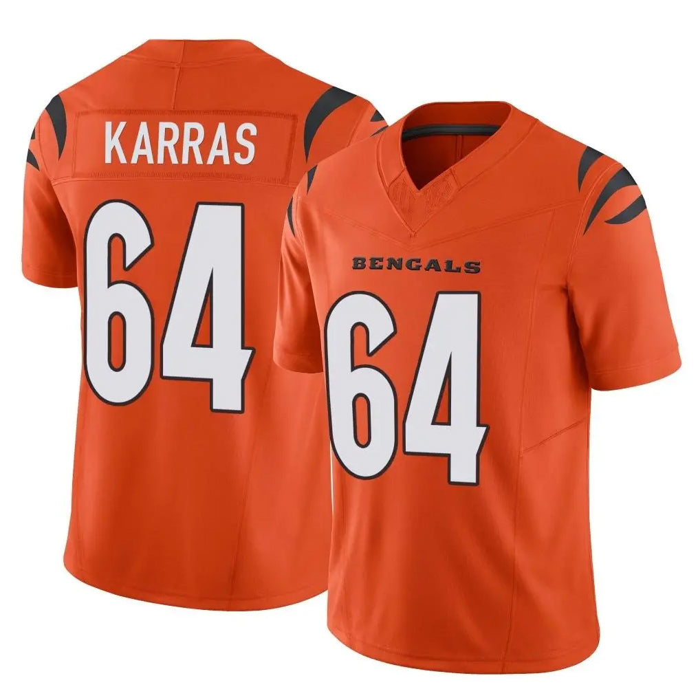 C.Bengals #64 Ted Karras Player Orange Vapor F.U.S.E. Limited Home Game Kdoa Stitched Jerseys