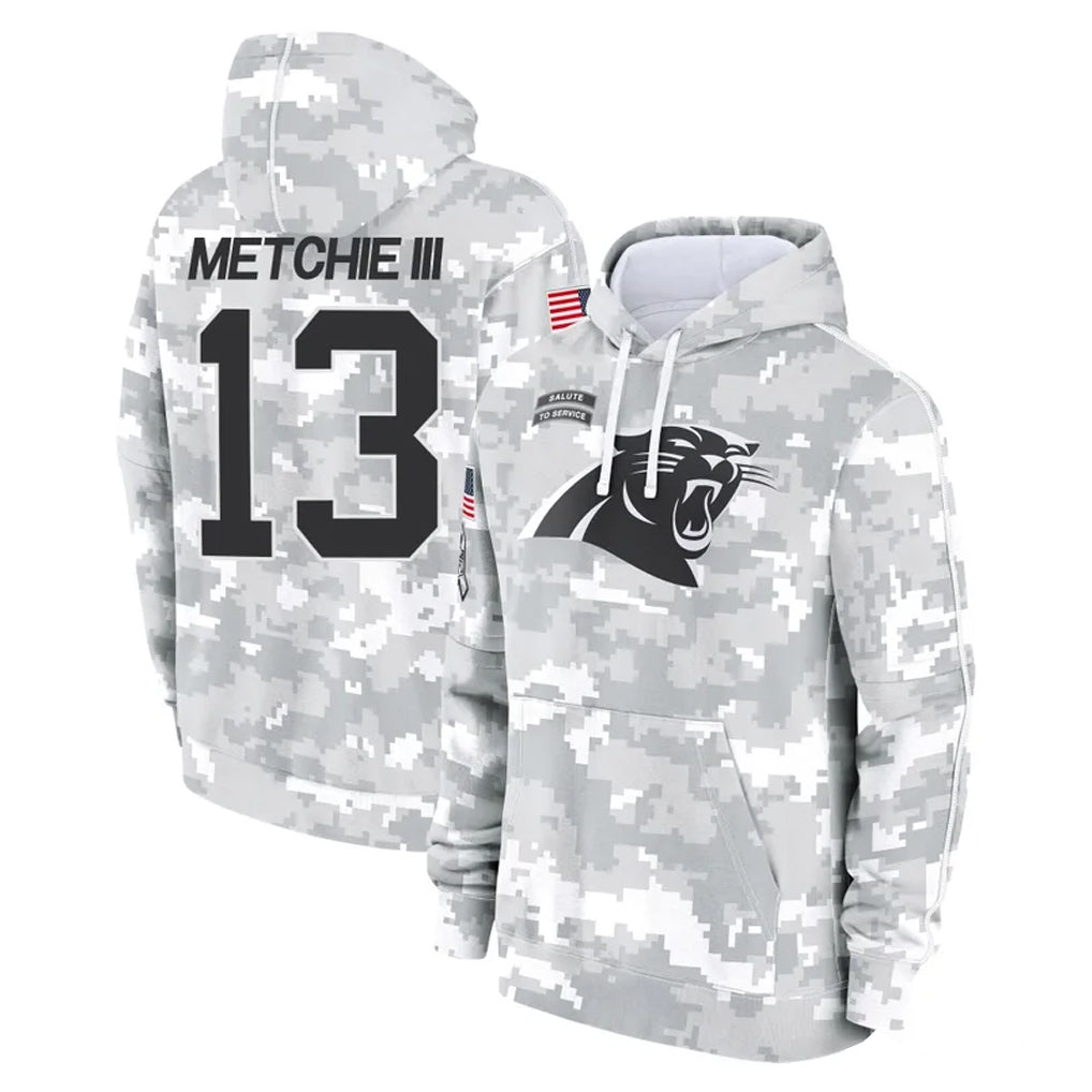 C.Panthers #13 John Metchie III Player Arctic Camo Salute to Service Pullover Hoodies Limited Game Kdoa Stitched Jerseys