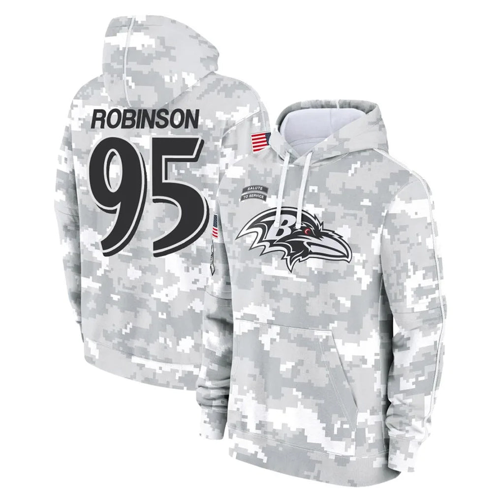 B.Ravens #95 Tavius Robinson Player Arctic Camo Salute to Service Pullover Hoodie Kdoa Stitched Jerseys