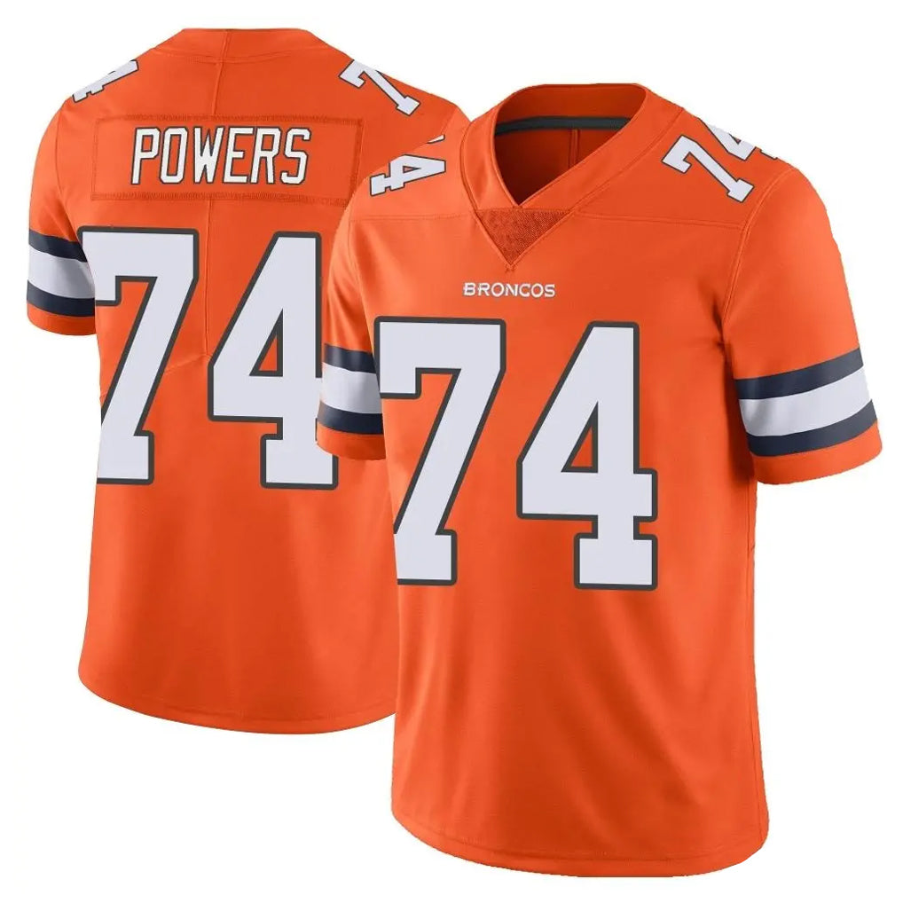 D.Broncos #74 Ben Powers Player Orange Vapor Untouchable Limited Home Game Kdoa Stitched Jerseys