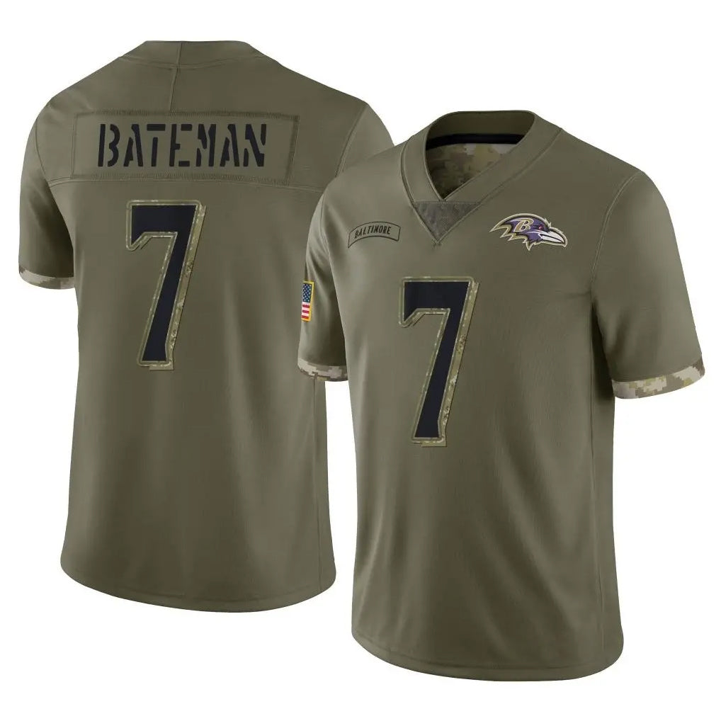 B.Ravens #7 Rashod Bateman Player Olive Salute To Service Kdoa Stitched Jerseys