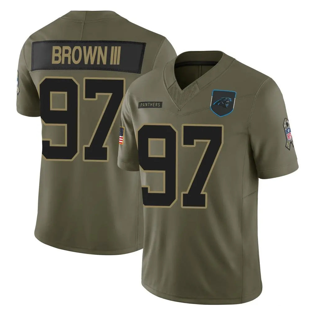 C.Panthers #97 Bobby Brown III Player Olive 2025 Salute to Service Limited Game Kdoa Stitched Jerseys