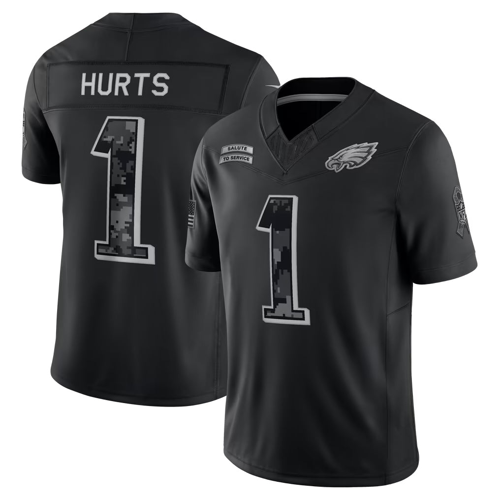 P.Eagles #1 Jalen Hurts Player Black Limited 2026 Salute to Service Home Game Kdoa Stitched Jerseys
