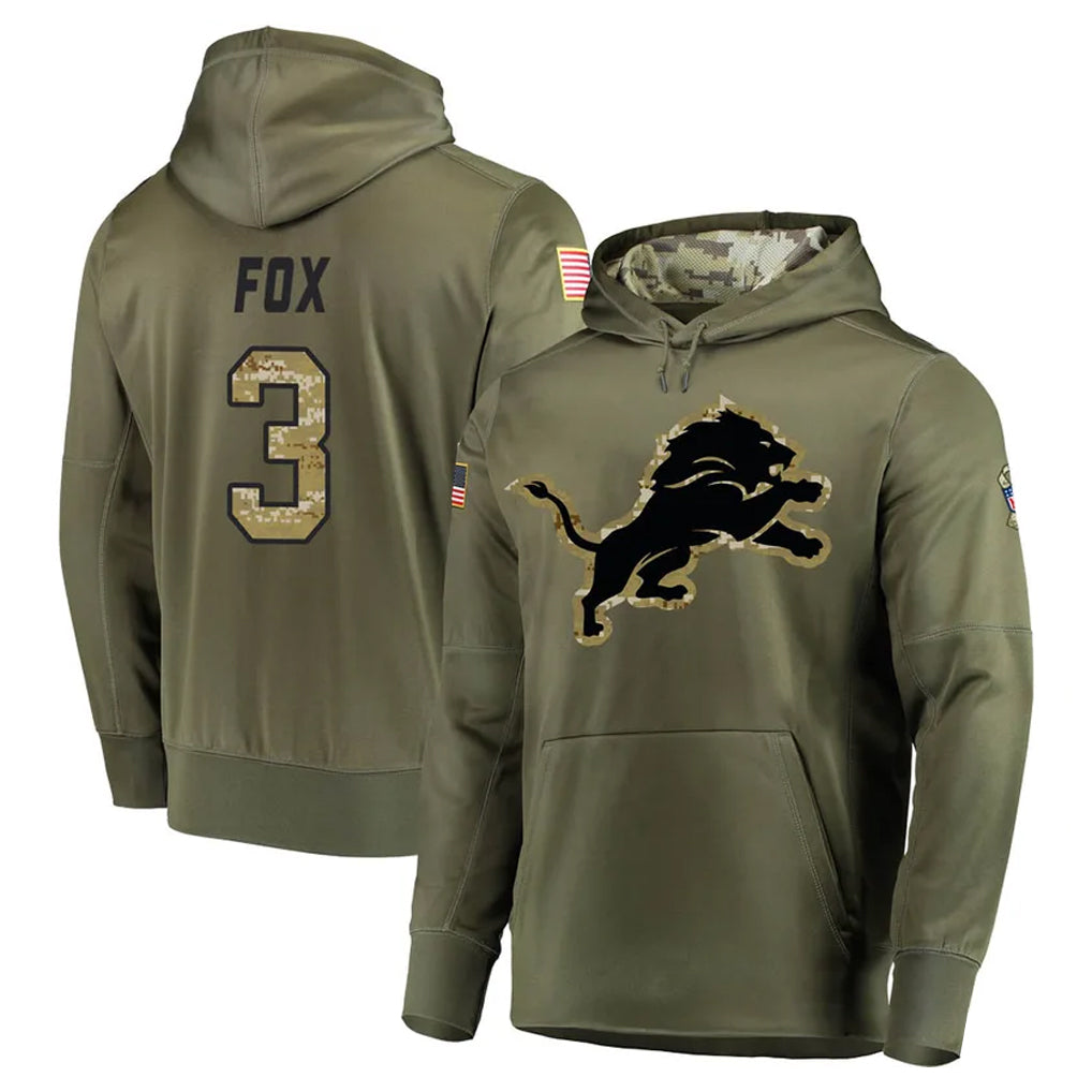 D.Lions #3 Jack Fox Player Olive Salute to Service Pullover Hoodies Home Game Kdoa Stitched Jerseys