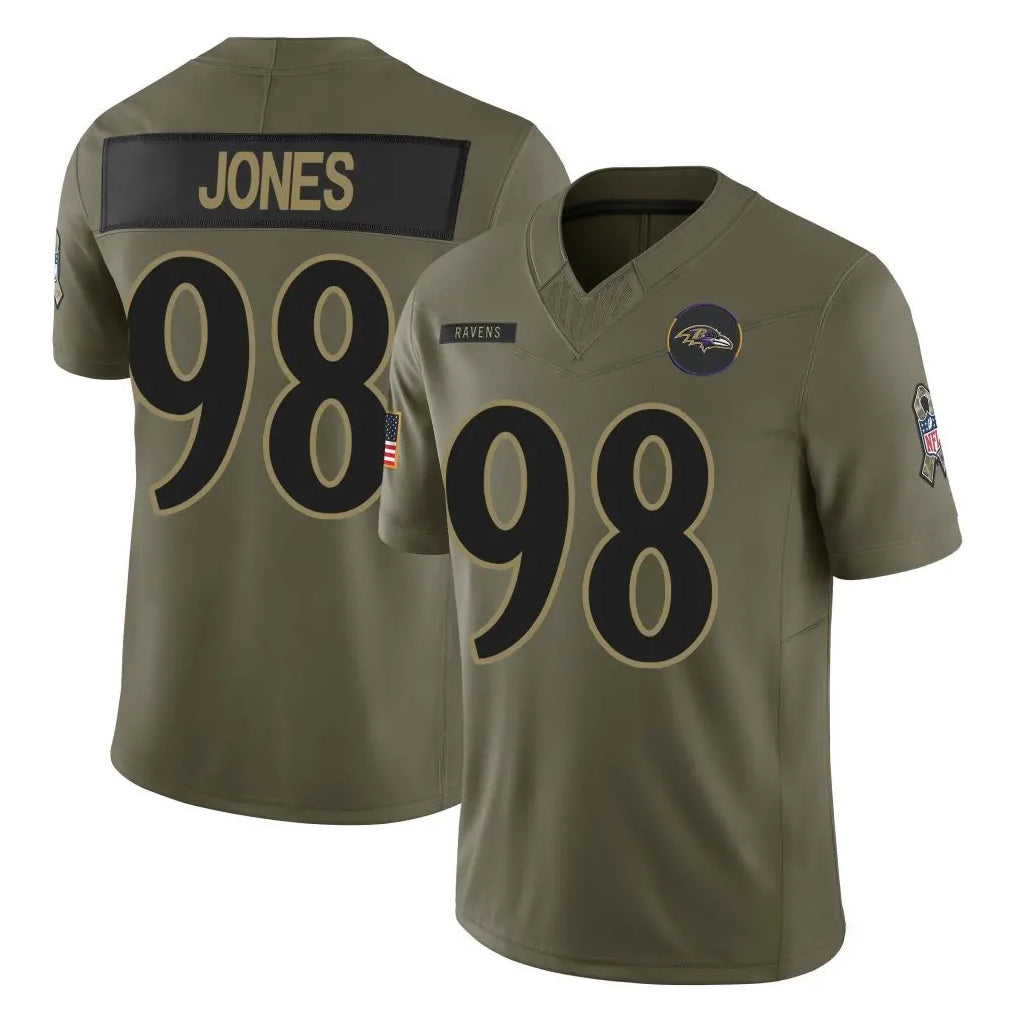 B.Ravens #98 Travis Jones Player Olive Salute To Service Limited Home Game Kdoa Stitched Jerseys