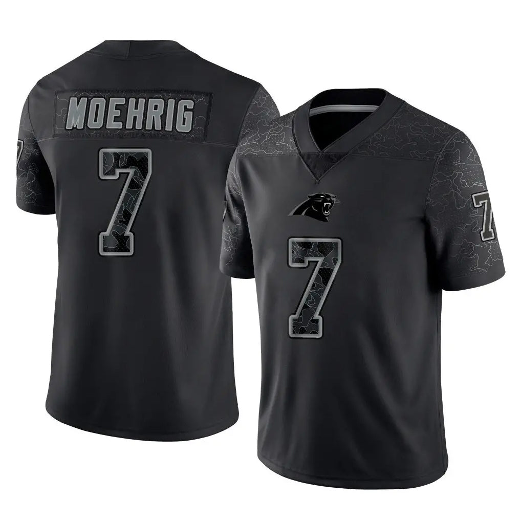 C.Panthers #7 Tre'von Moehrig Player Black Limited Reflective Game Kdoa Stitched Jerseys