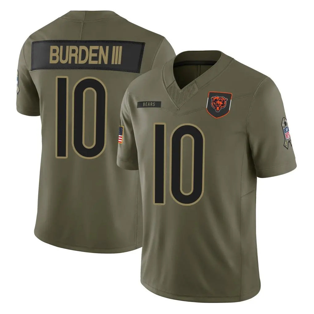 C.Bears #10 Luther Burden III Player Olive Salute to Service Limited Home Game Kdoa Stitched Jerseys