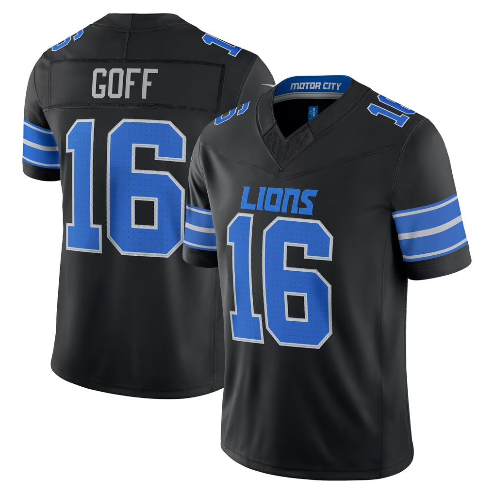 D.Lions #16 Jared Goff Player Black Vapor F.U.S.E. Limited Game Home Kdoa Stitched Jerseys