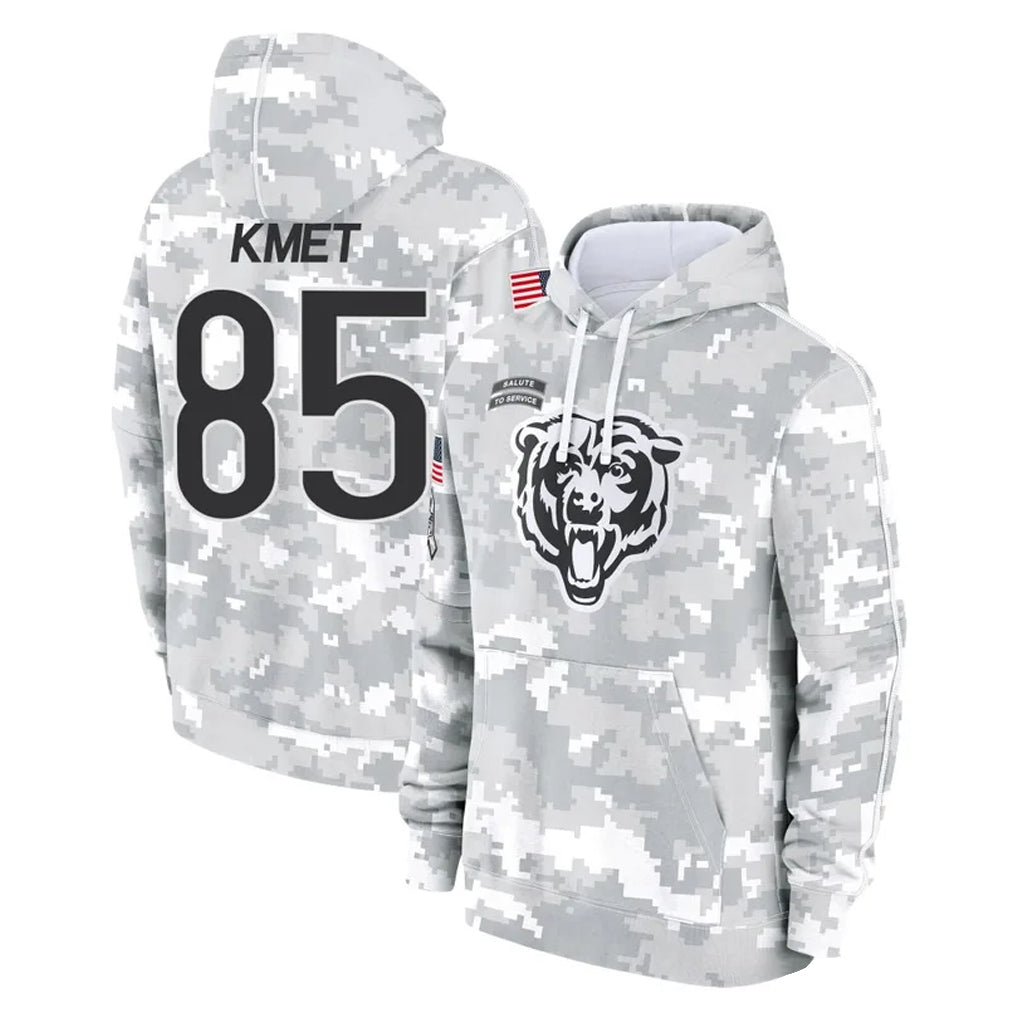 C.Bears #85 Cole Kmet Player Arctic Camo Salute to Service Pullover Hoodies Limited Kdoa Stitched Jerseys