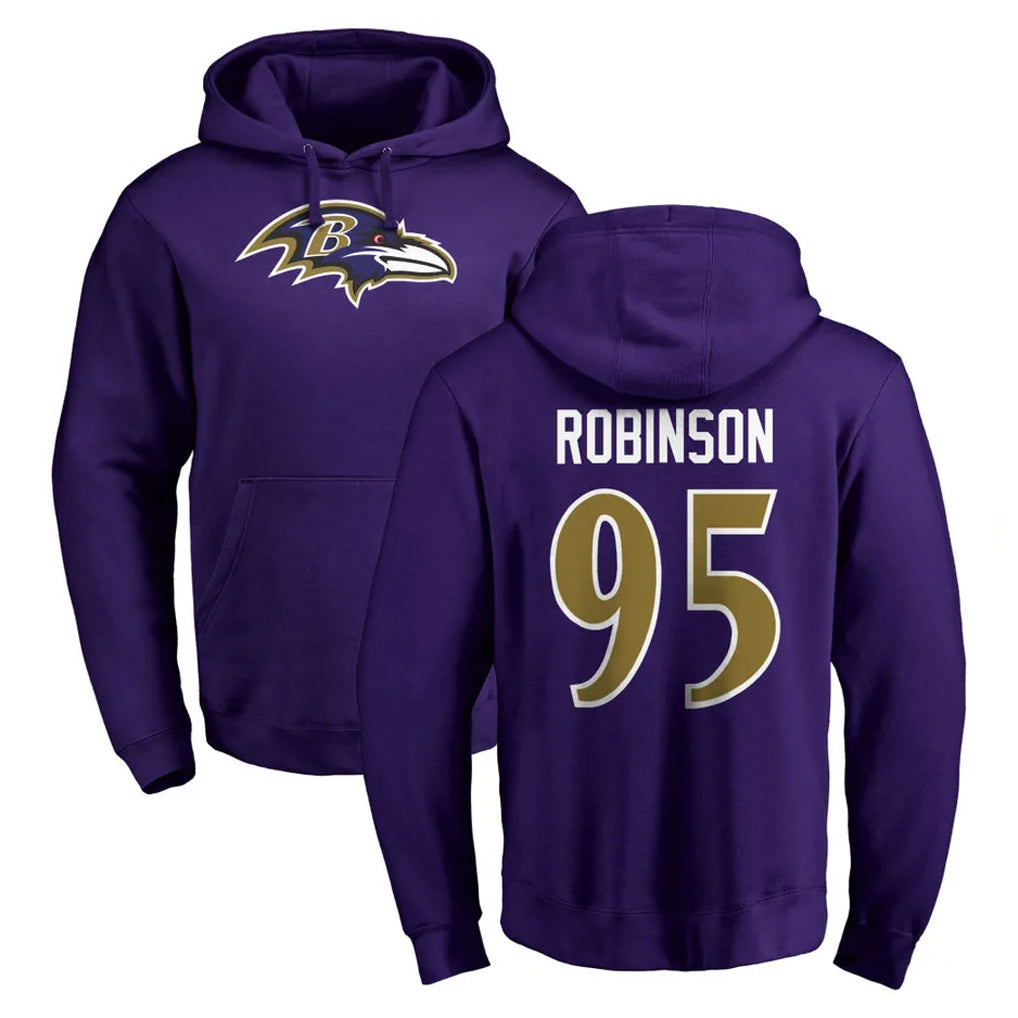 B.Ravens #95 Tavius Robinson Player Purple Salute to Service Pullover Hoodie Kdoa Stitched Jerseys