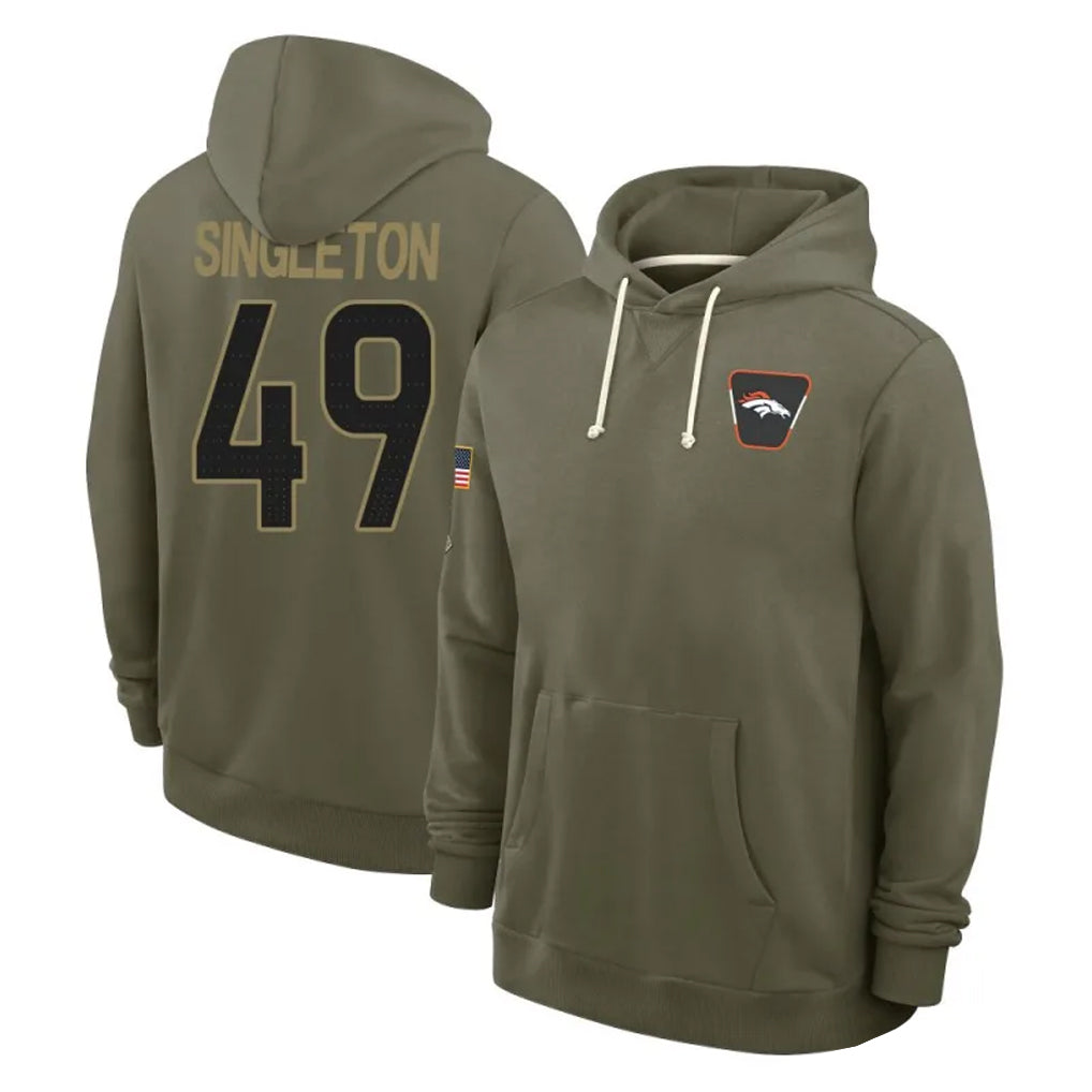D.Broncos #49 Alex Singleton Player Olive Salute to Service Pullover Hoodies Limited Kdoa Stitched Jerseys