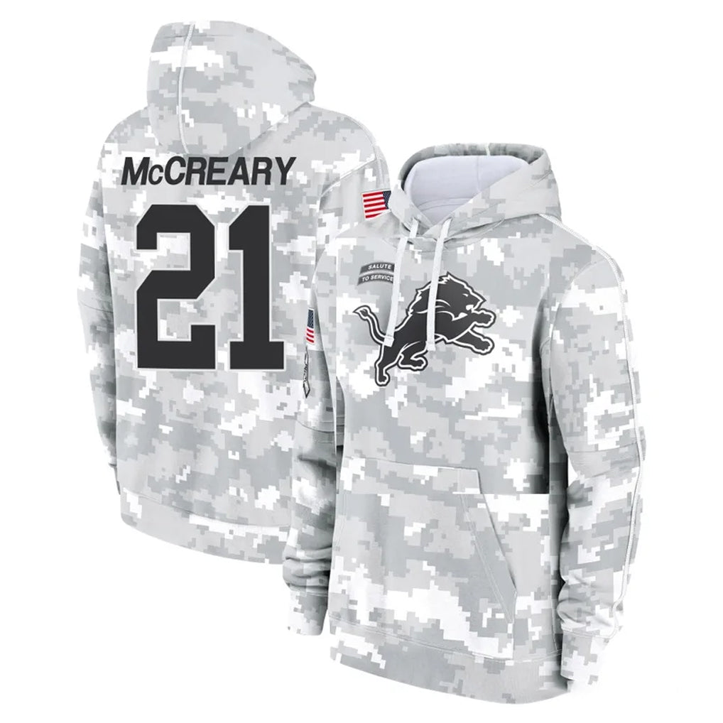 D.Lions #21 Roger McCreary Player Arctic Camo Salute to Service Hoodies Limited Game Kdoa Stitched Jerseys