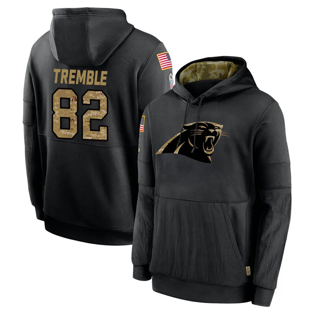 C.Panthers #82 Tommy Tremble Player Black Salute to Service Pullover Hoodies Limited Game Kdoa Stitched Jerseys