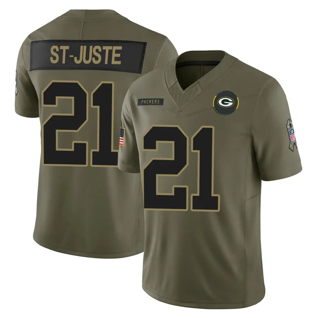 GB.Packers #21 Benjamin St-Juste Player Olive 2025 Salute To Service Limited Home Game Kdoa Stitched Jerseys