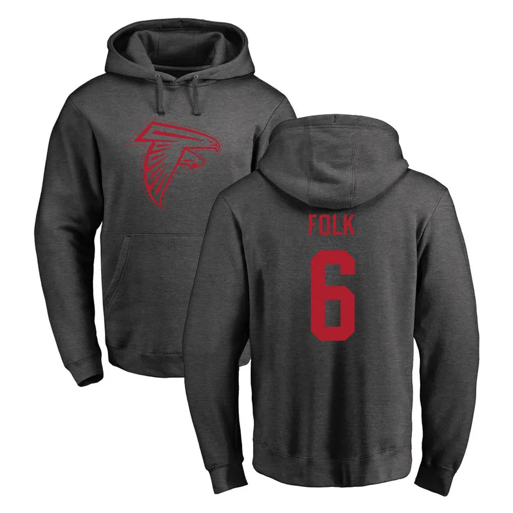 A.Falcons #6 Nick Folk Player Gray LOGO Pullover Hoodies Home Game Kdoa Stitched Jerseys