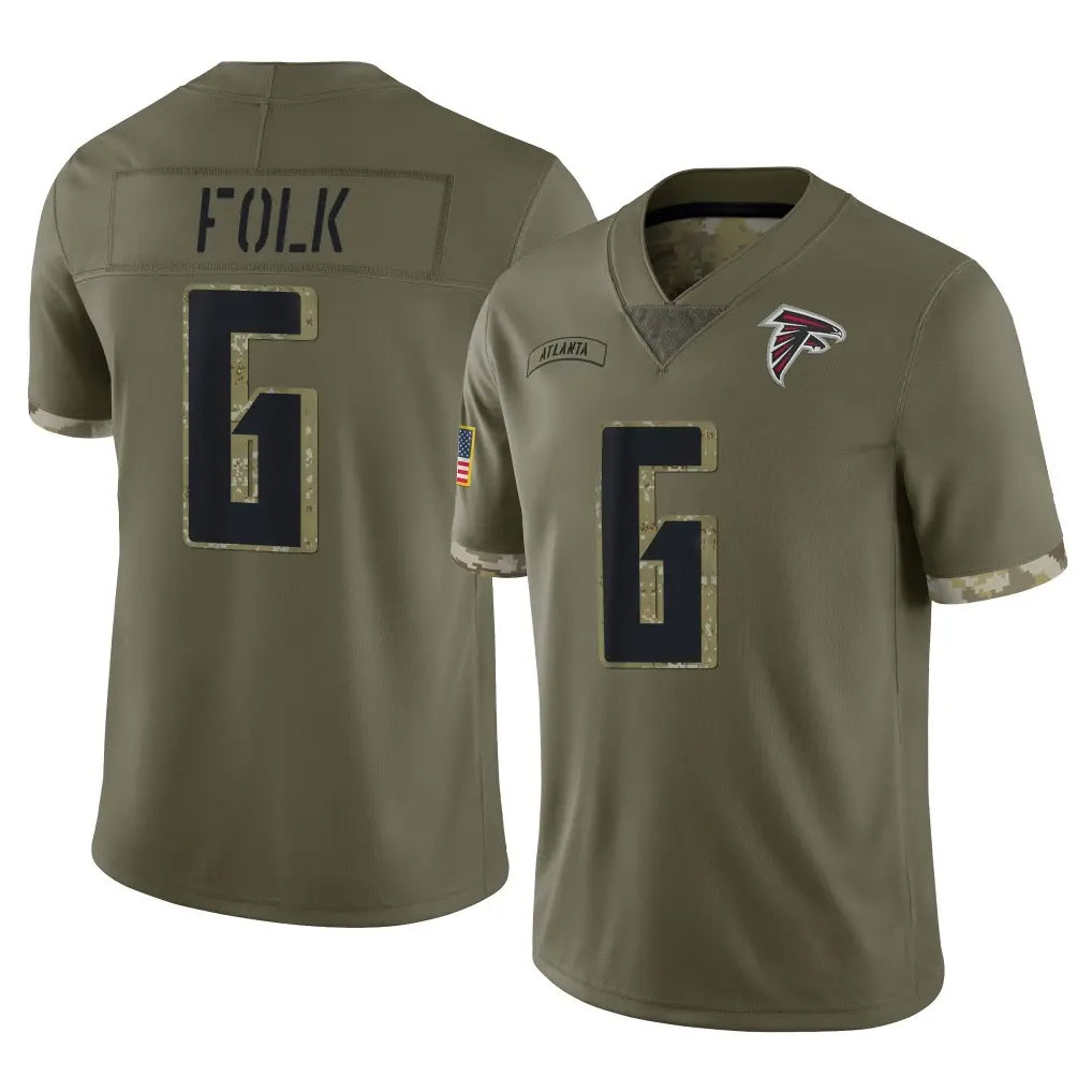 A.Falcons #6 Nick Folk Player Olive Salute To Service Limited Kdoa Stitched Jerseys