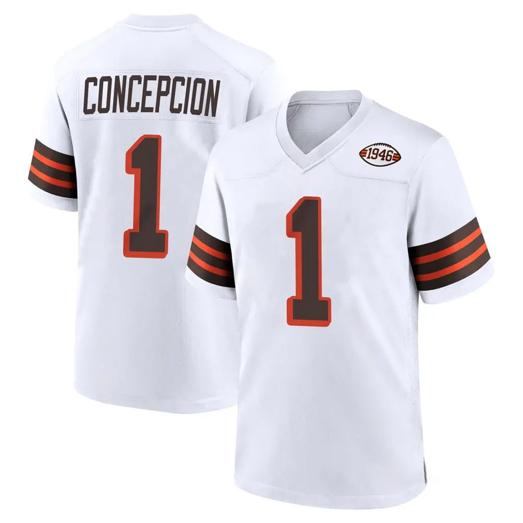 C.Browns #1 KC Concepcion Player White Alternate Home Game Kdoa Stitched Jerseys