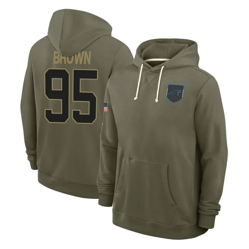C.Panthers #95 Derrick Brown Player Olive Salute to Service Hoodies Game Kdoa Stitched Jerseys