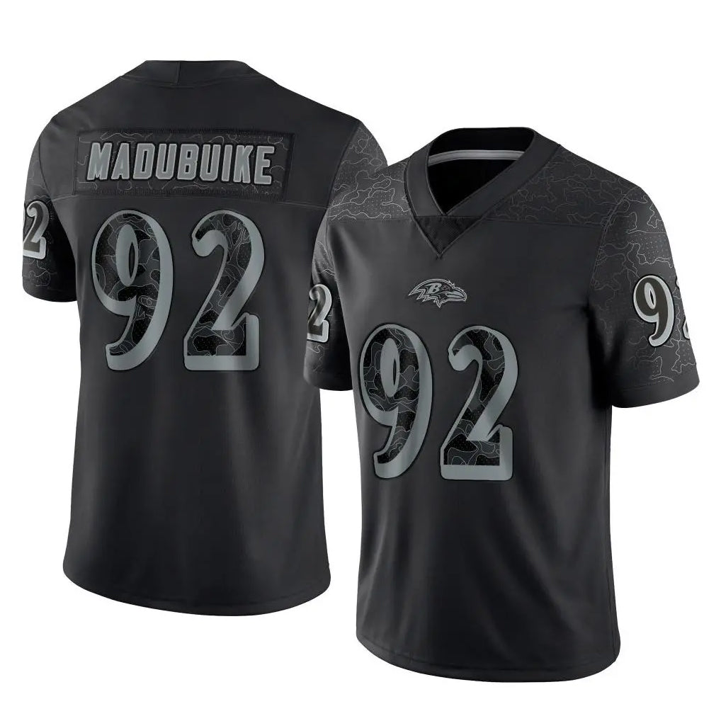 B.Ravens #92 Nnamdi Madubuike Player Black REFLECTIVE Limited Kdoa Stitched Jerseys