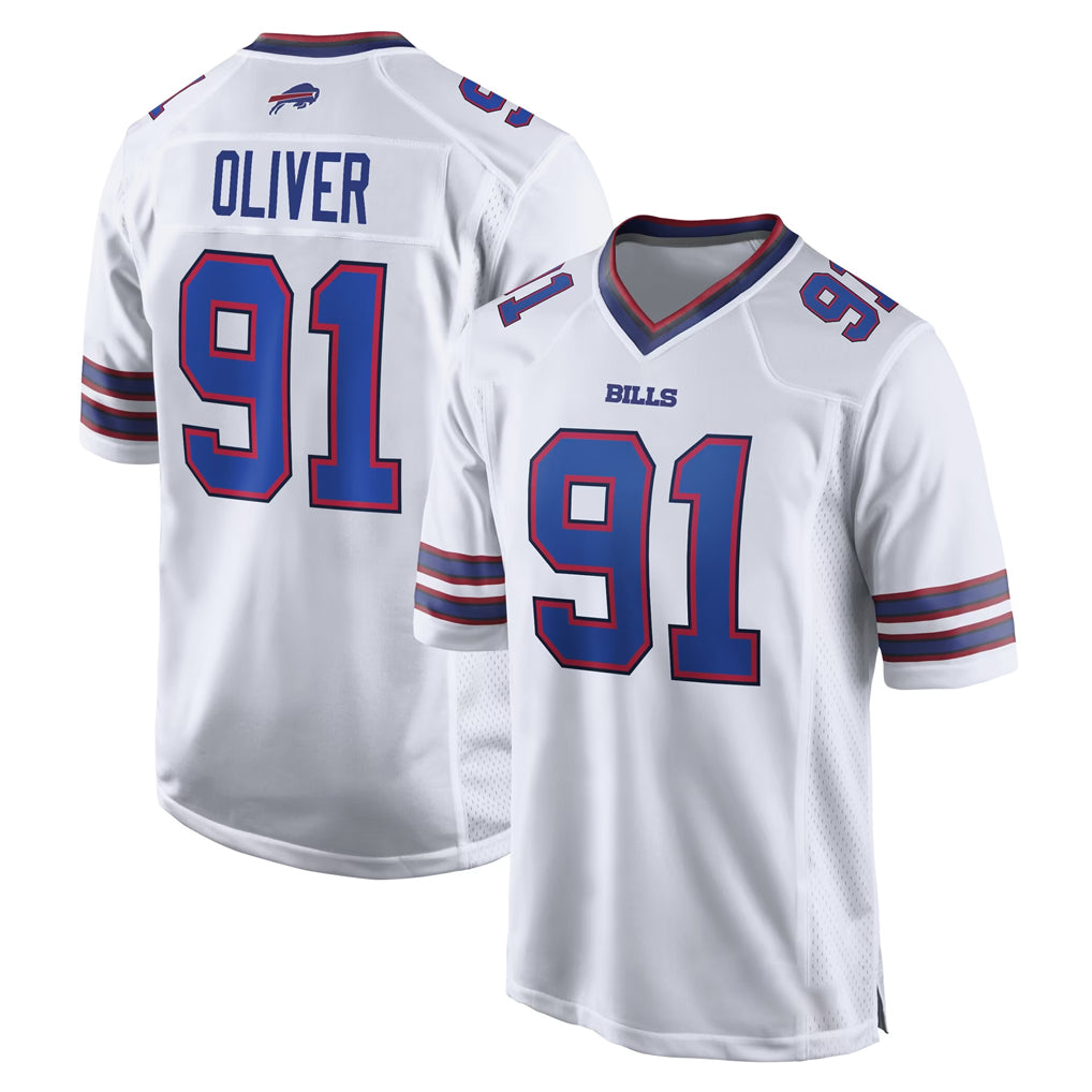 B.Bills #91 Ed Oliver Player White Home Game Kdoa Stitched Jerseys