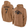 B.Ravens #7 Rashod Bateman Player Brown Salute to Service Pullover Hoodie Kdoa Stitched Jerseys