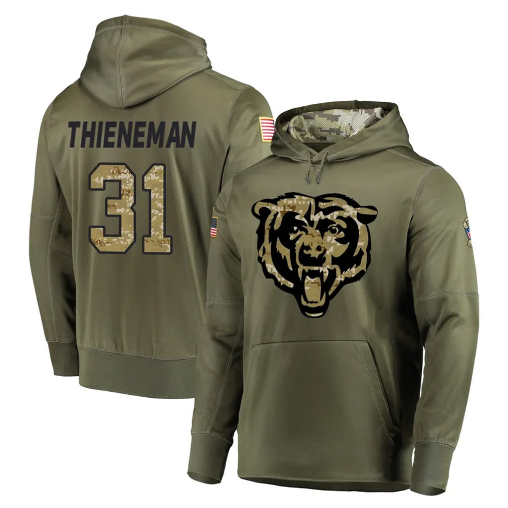 C.Bears #31 Dillon Thieneman Player Olive Salute to Service Pullover Hoodies Home Game Kdoa Stitched Jerseys