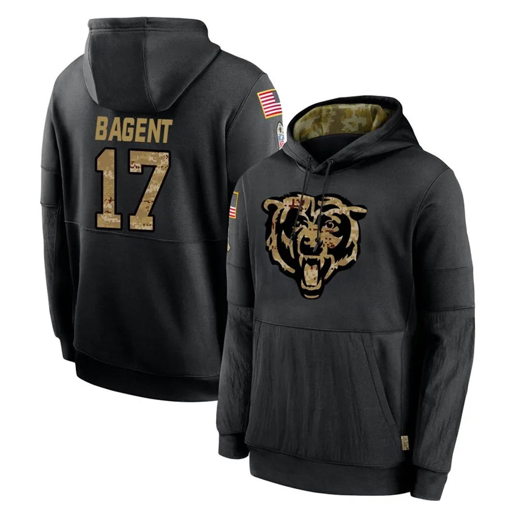 C.Bears #17 Tyson Bagent Player Black Salute to Service Pullover Hoodies Limited Kdoa Stitched Jerseys