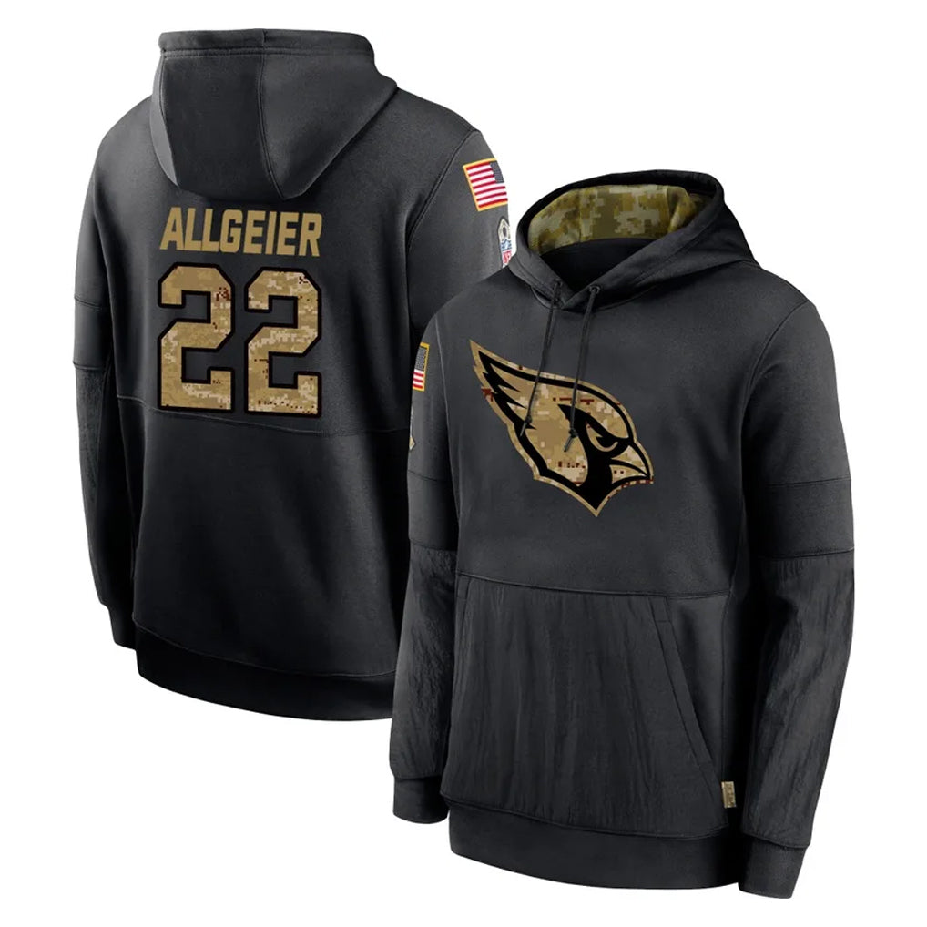 A.Cardinals #22 Tyler Allgeier Player Black Salute to Service Sideline Performance Pullover Hoodies Home Game Kdoa Stitched Jerseys
