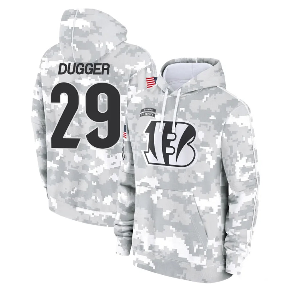 C.Bengals #29 Kyle Dugger Player Arctic Camo Salute to Service Pullover Hoodie Limited Kdoa Stitched Jerseys