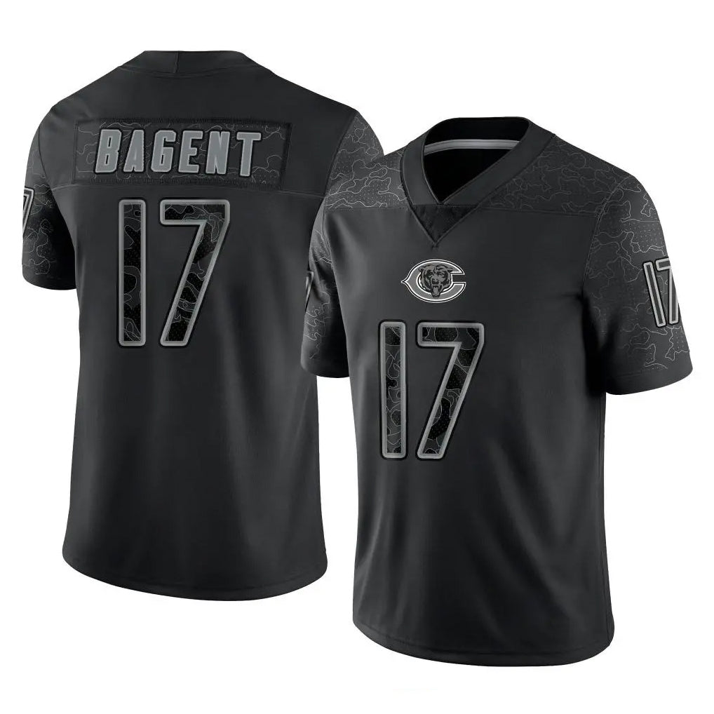 C.Bears #17 Tyson Bagent Player Black REFLECTIVE Limited Game Kdoa Stitched Jerseys