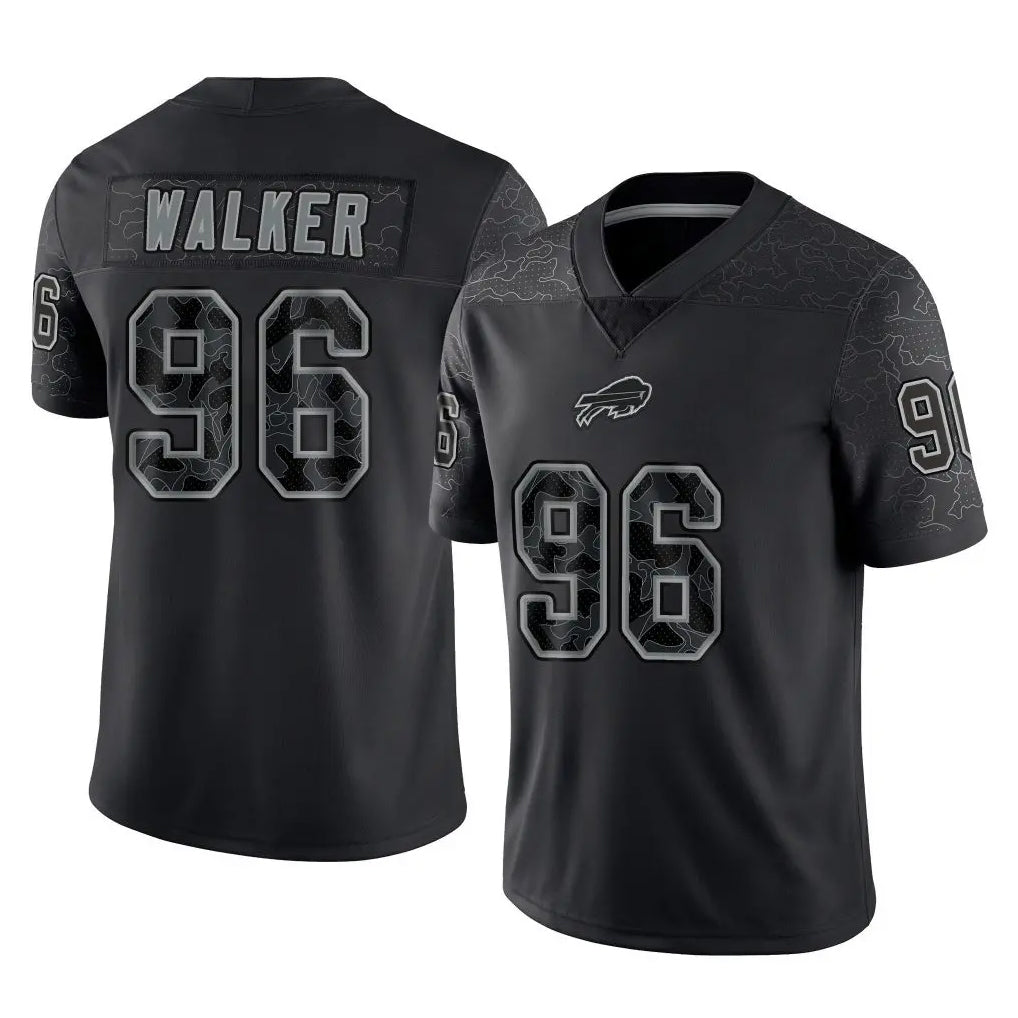 B.Bills #96 Deone Walker Player Black RFLCTV Limited Kdoa Stitched Jerseys