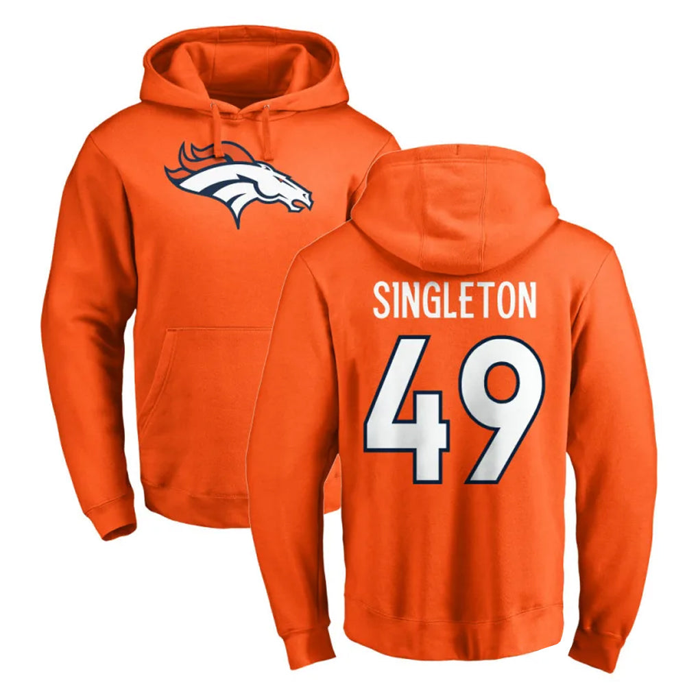 D.Broncos #49 Alex Singleton Player Orange Pullover Hoodie Limited Kdoa Stitched Jerseys