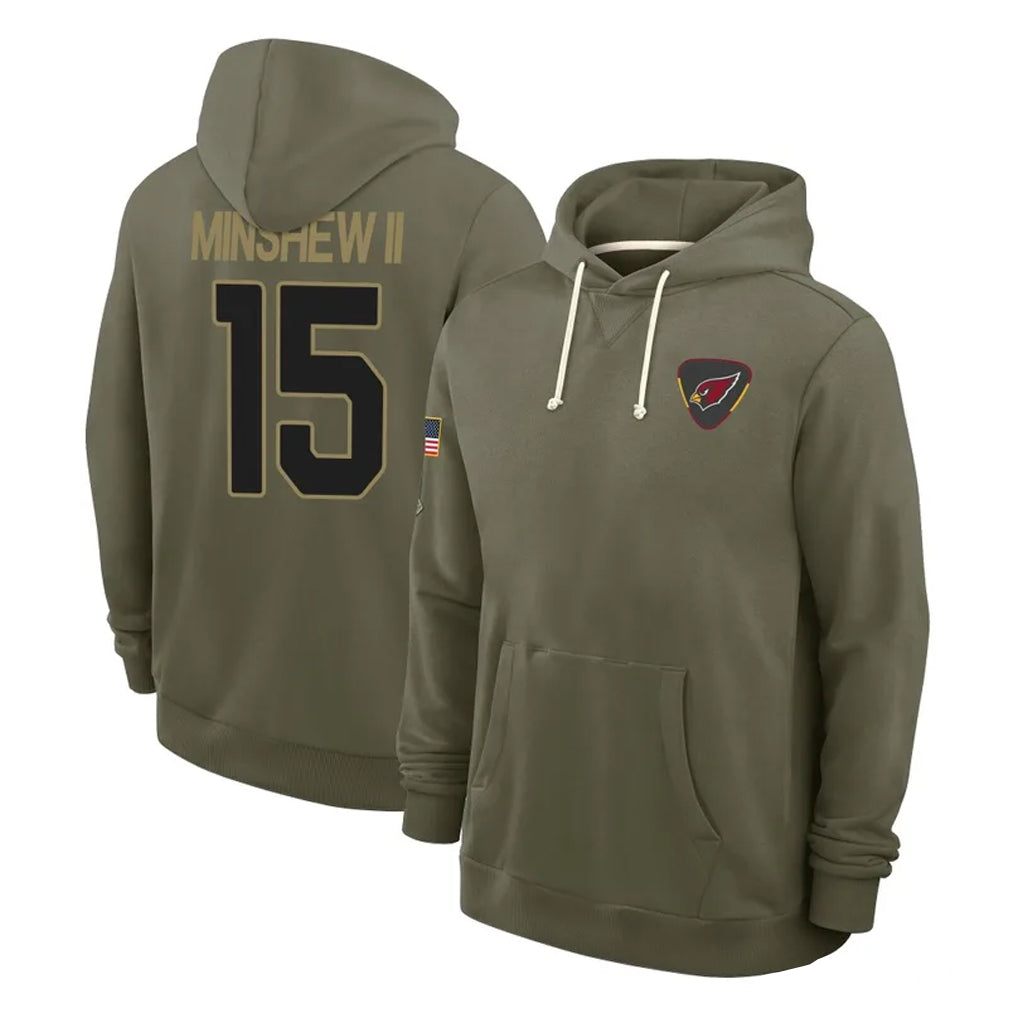 A.Cardinals #15 Gardner Minshew II Player Olive Salute to Service Pullover Hoodies Limited Kdoa Stitched Jerseys