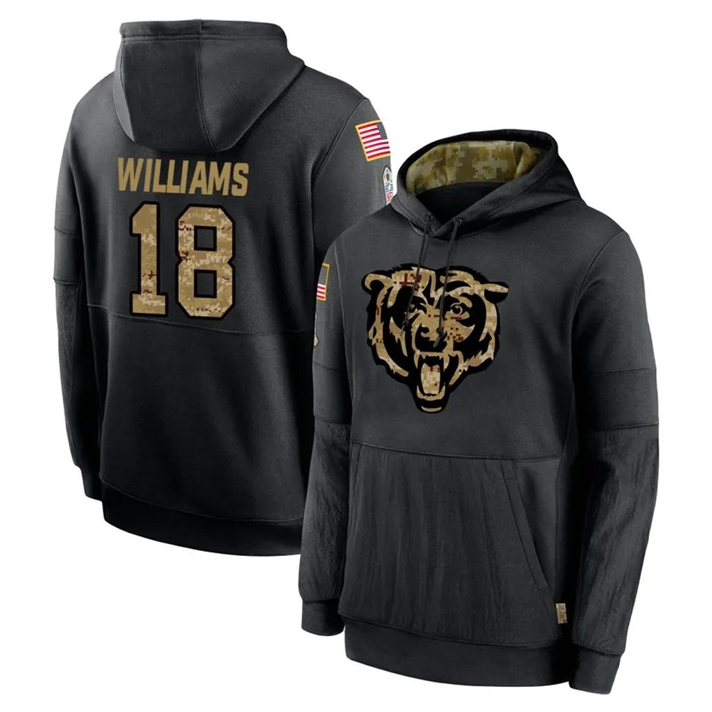 C.Bears #18 Caleb Williams Player Black Salute to Service Pullover Hoodies Limited Kdoa Stitched Jerseys
