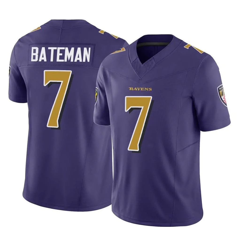 B.Ravens #7 Rashod Bateman Player Purple Vapor F.U.S.E. Limited Kdoa Stitched Jerseys
