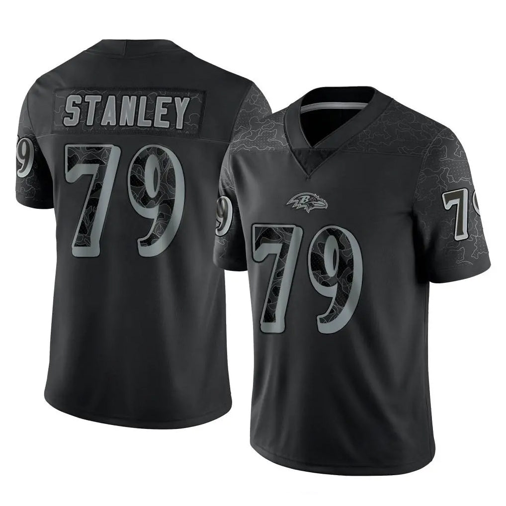 B.Ravens #79 Ronnie Stanley Player Black REFLECTIVE Limited Kdoa Stitched Jerseys