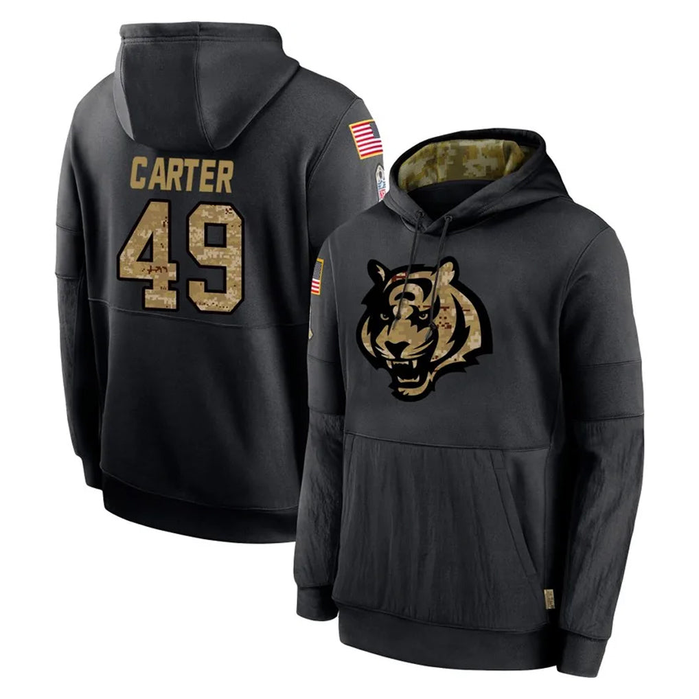 C.Bengals #49 Barrett Carter Player Black Salute to Service Pullover Hoodies Limited Kdoa Stitched Jerseys