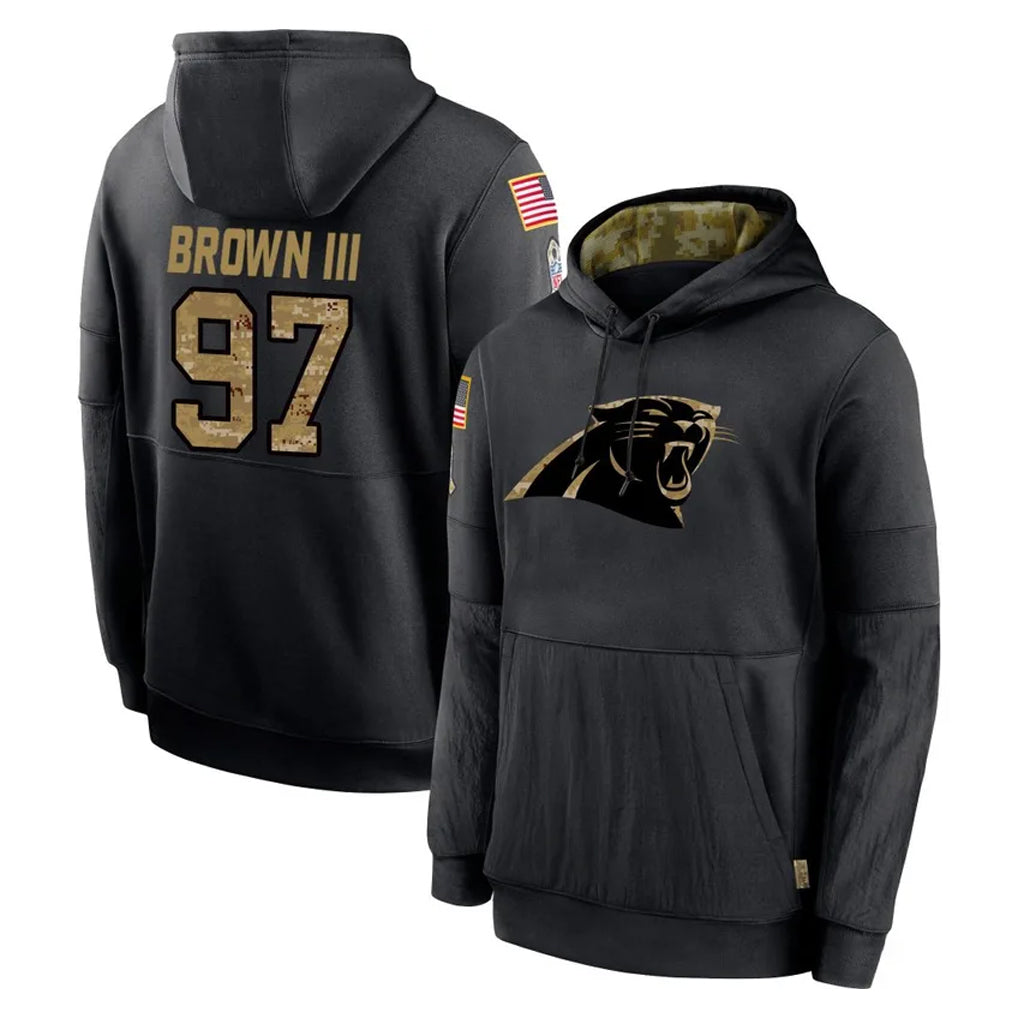 C.Panthers #97 Bobby Brown III Player Black Salute to Service Pullover Hoodies Limited Game Kdoa Stitched Jerseys