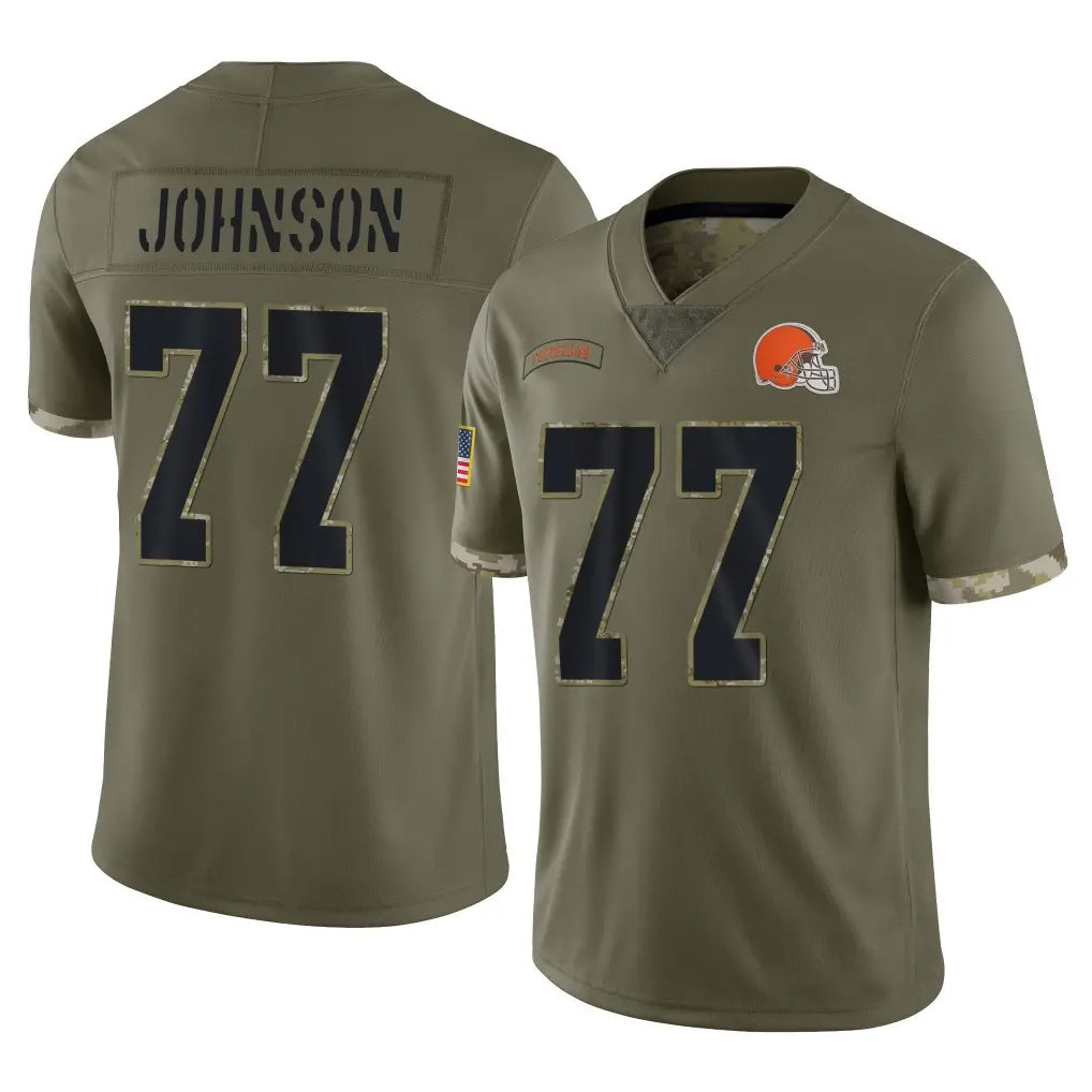 C.Browns #77 Zion Johnson Player Olive Salute to Service Limited Game Kdoa Stitched Jerseys