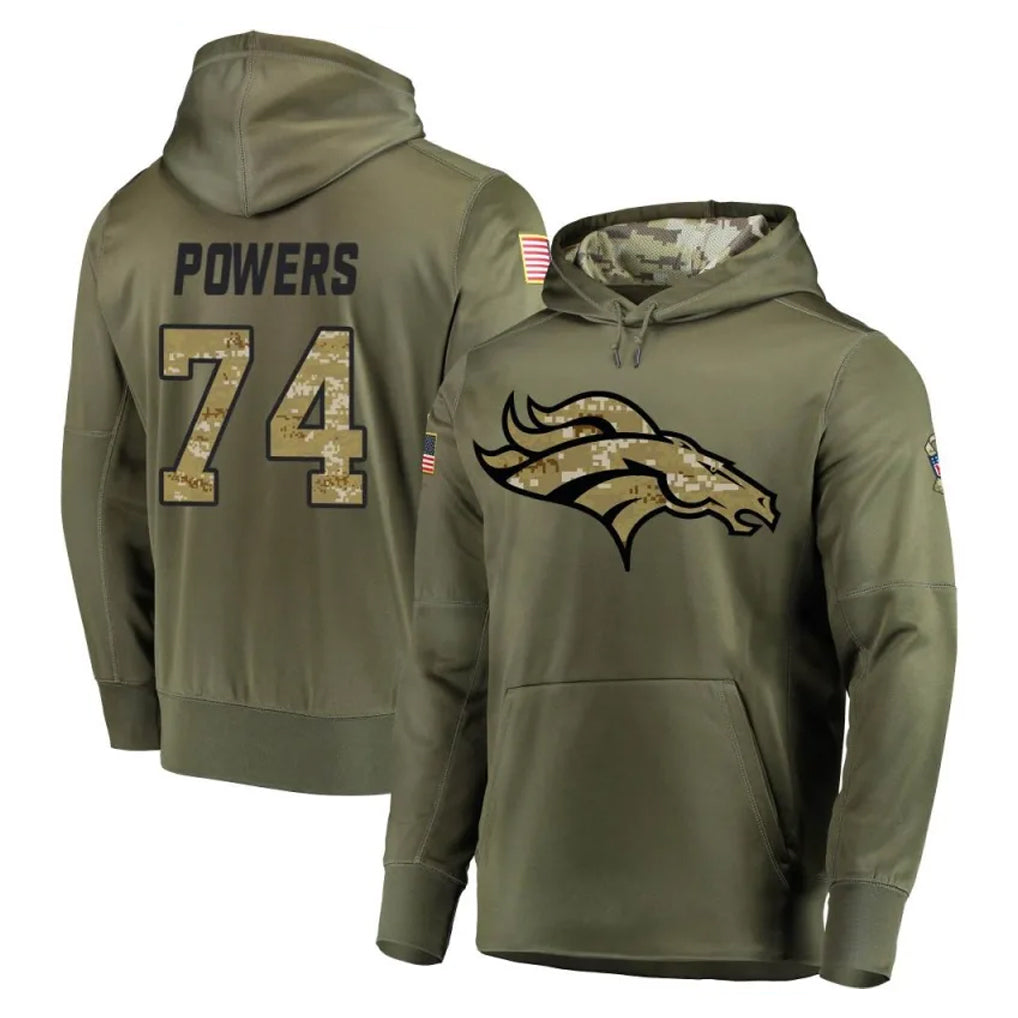 D.Broncos #74 Ben Powers Player Olive Salute to Service Pullover Hoodies Home Game Kdoa Stitched Jerseys