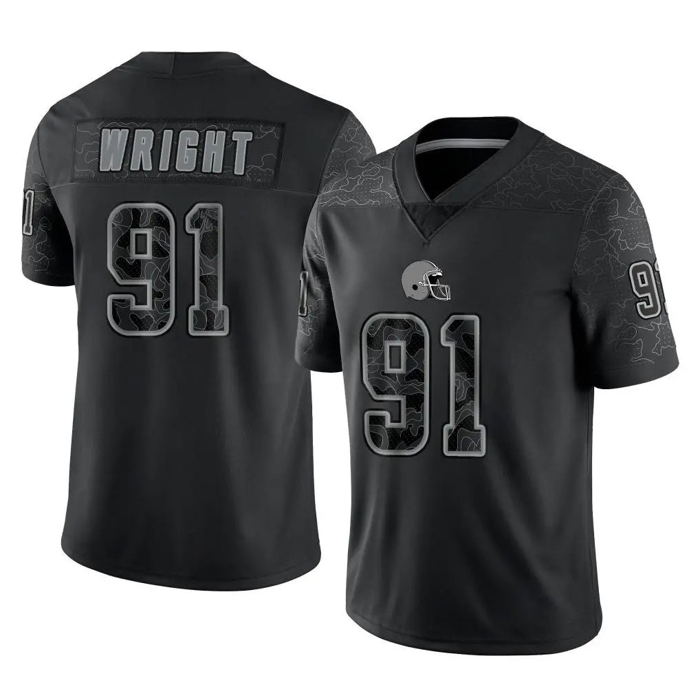 C.Browns #91 Alex Wright Player Black Reflective Home Game Kdoa Stitched Jerseys
